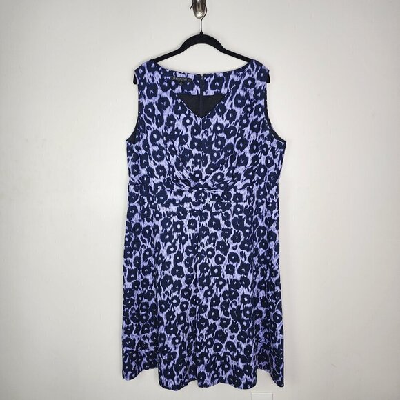 Lafayette 148 New York V Neck Fit and Flare Dress Purple Cheetah Size 16 - Picture 1 of 10